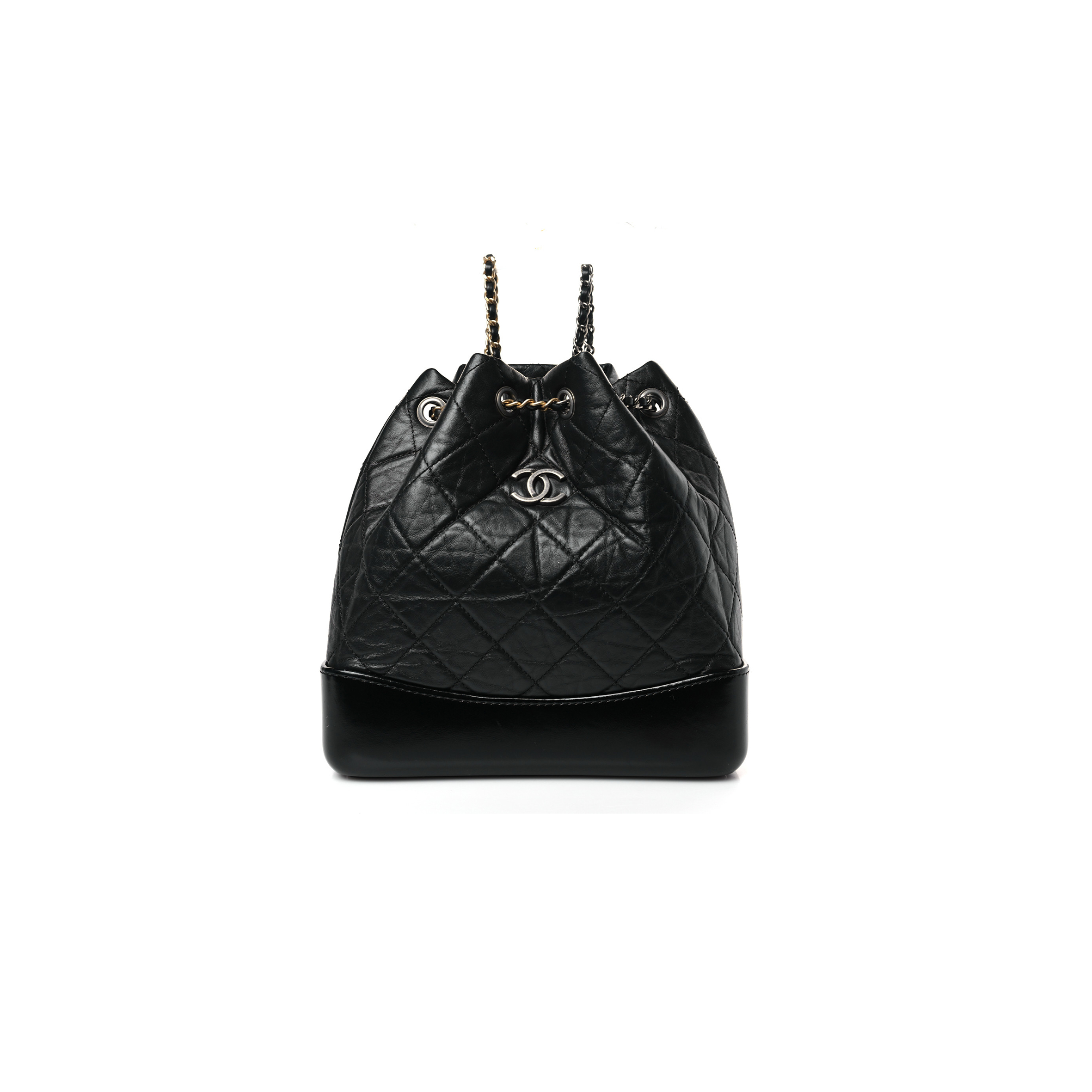 Ch*el master aged calfskin quilted small gabrielle backpack black a94485 (23*22.5*10.5cm)
